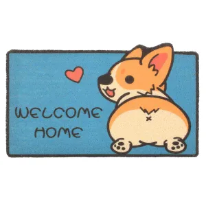 Welcome Mat Outdoor - Corgi Design - 177" X 295" Blue Rug For Front Porch