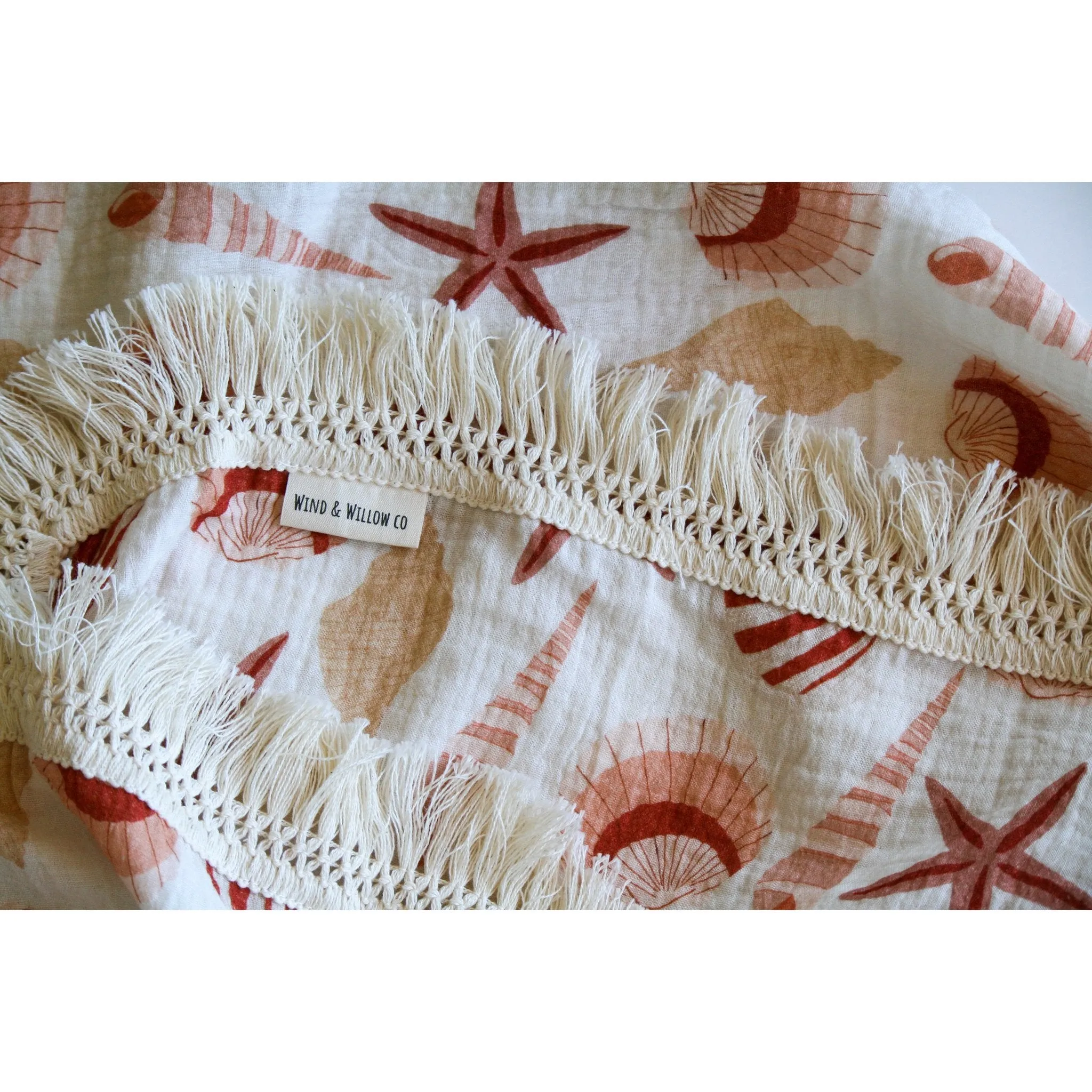 Wind & Willow | Jumbo Fringe Baby Swaddle - Shell