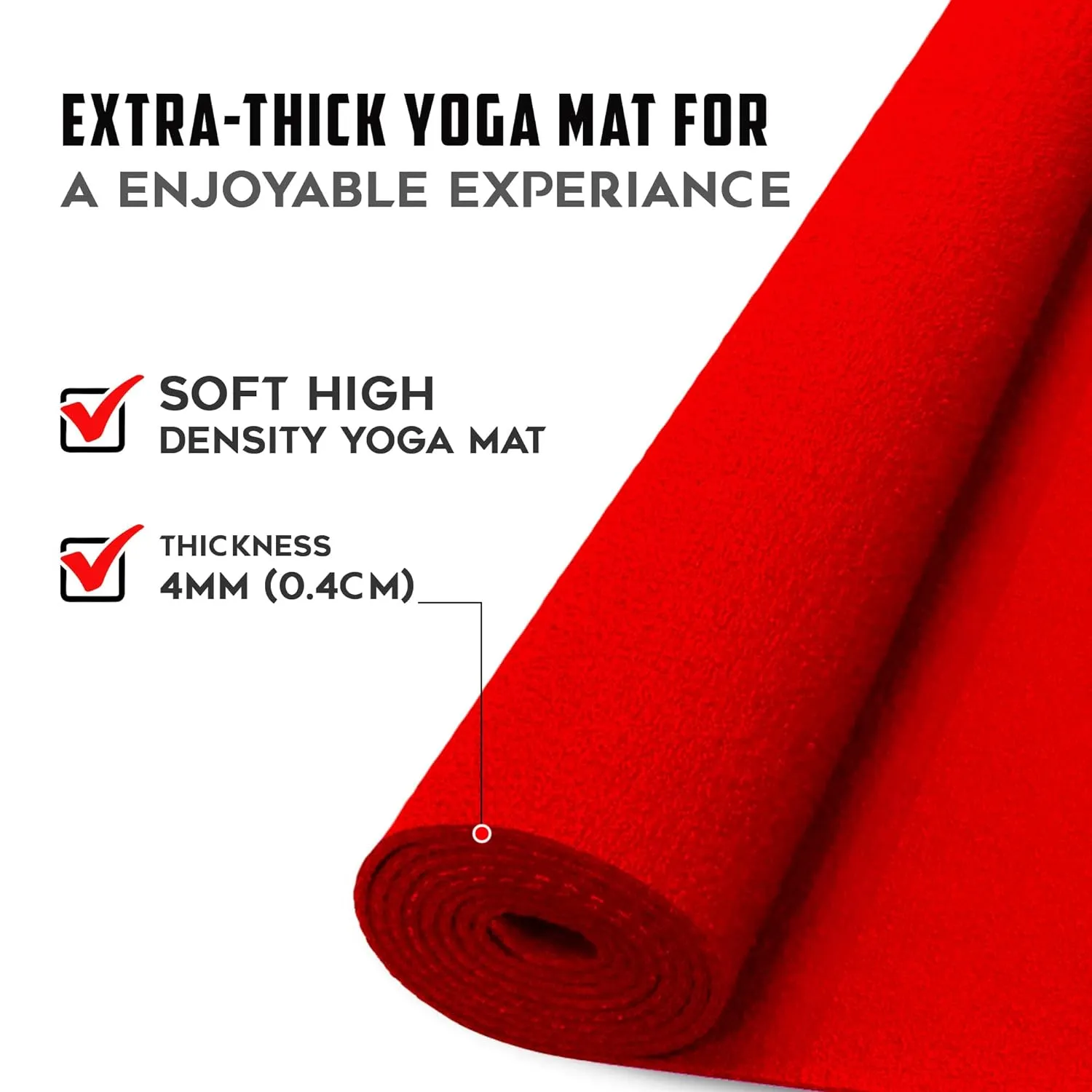 YE4-1.1-RD 4mm Thick Premium Exercise Yoga Mat for Gym Workout [Ultra-Dense Cushioning | Tear Resistance & Water Proof] Eco-Friendly Non-Slip Yoga Mat for Gym and Any General Fitness