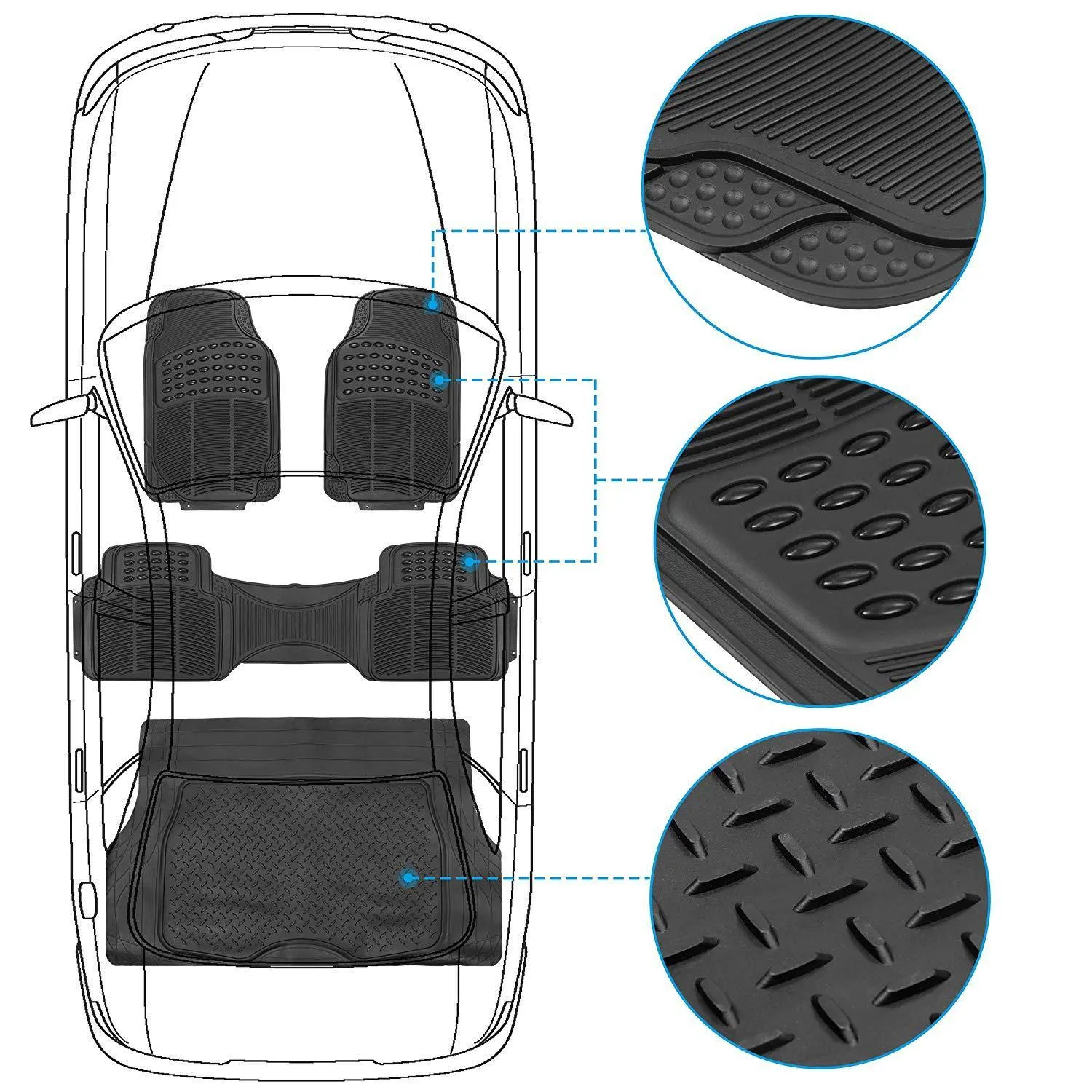 ZENY™ 4pc Black Rubber Liner Waterproof Floor Mats Cars/Trucks/SUV