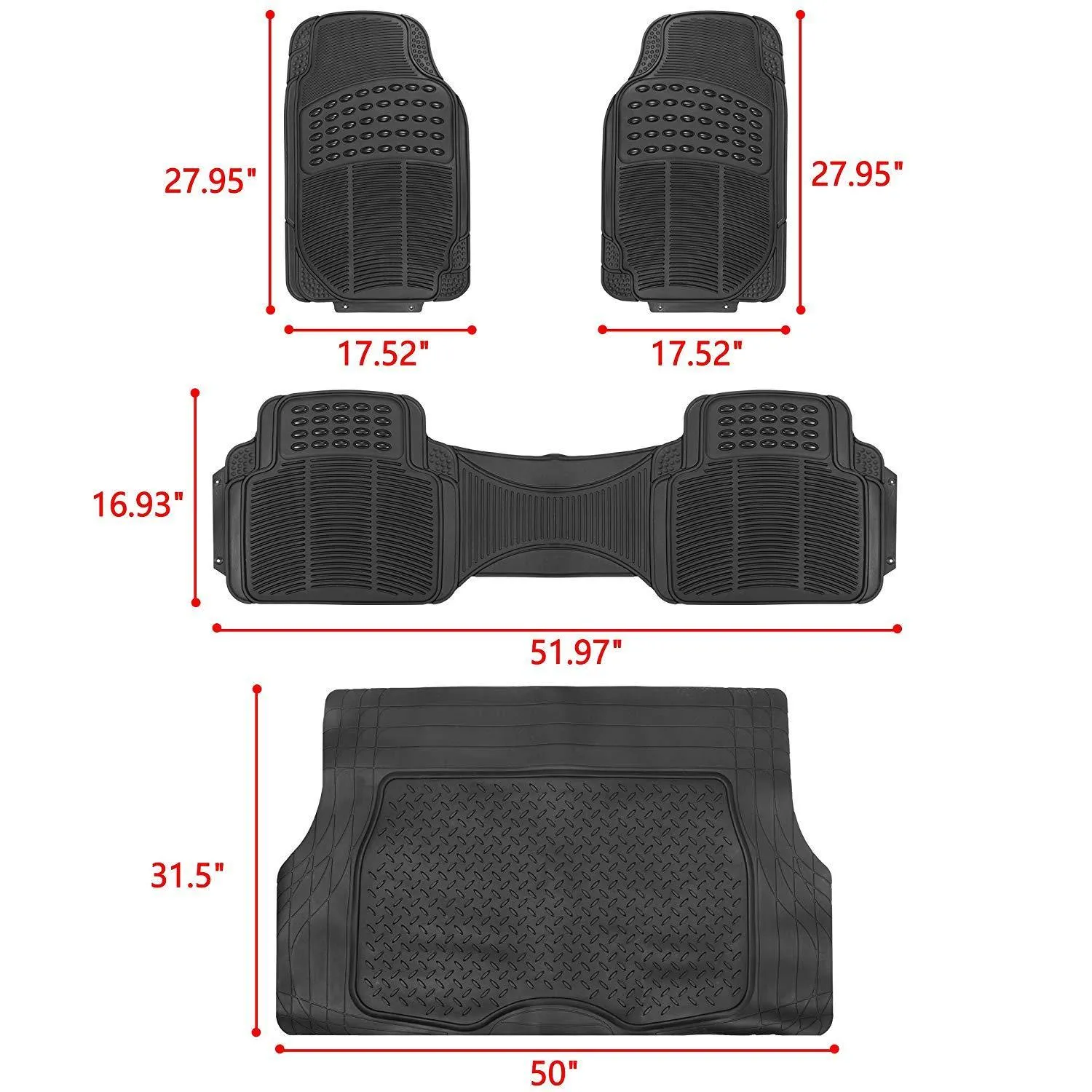 ZENY™ 4pc Black Rubber Liner Waterproof Floor Mats Cars/Trucks/SUV